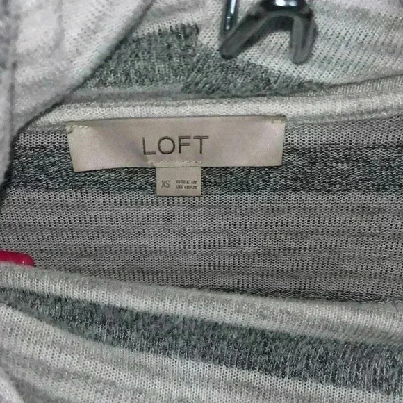 LOFT Light Gray & White Striped Cowl Neck Plush
Pullover Sweater WOMENS - Picture 3 of 4